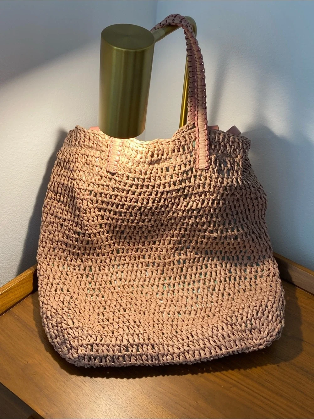 Zara Woven Tote Bag in Dusty Pink